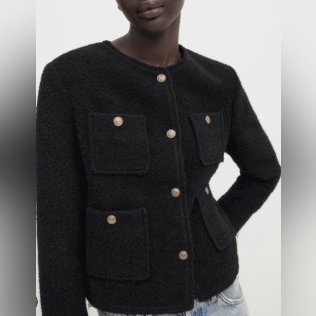 Massimo Dutti Textured Cropped Jacket With Four Pockets